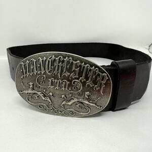 Manchester LTD Genuine Leather Western Belt Black Silver Buckle Size 34